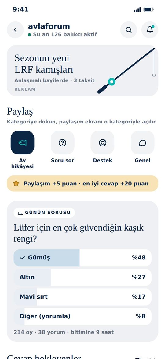 Forum akışı: sorular ve av hikâyeleri